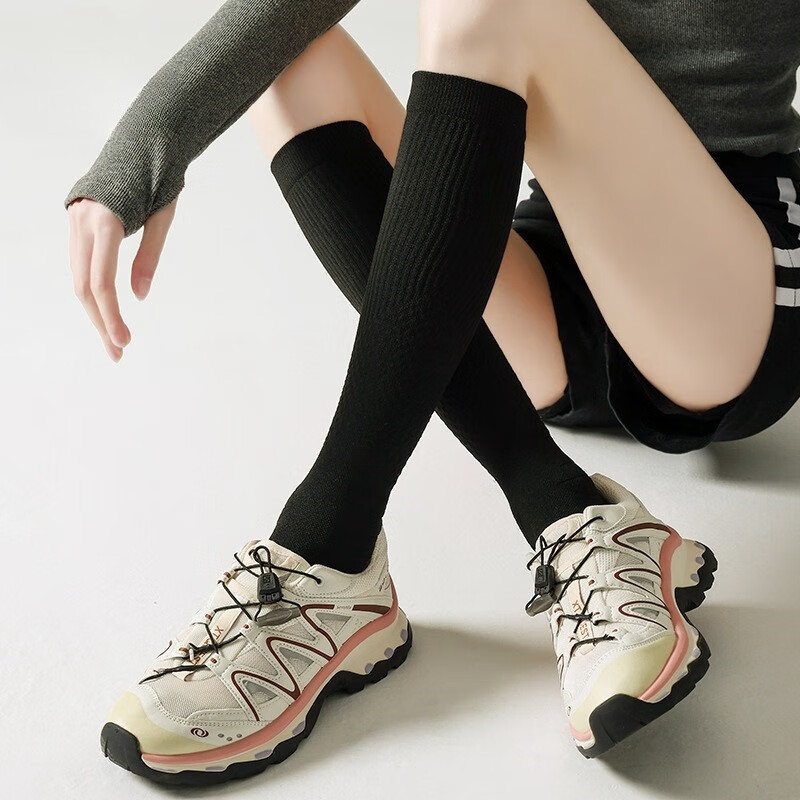 【优选直发】新款女士高筒压力小腿袜薄款透气毛巾底跳绳运动袜 白色 1双 均码