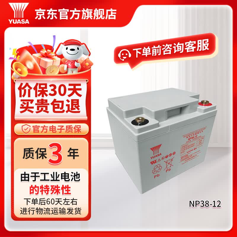 汤浅YUASA铅酸免维护蓄电池 NP系列 12V UPS电源专用门禁用报警主 NP38-12