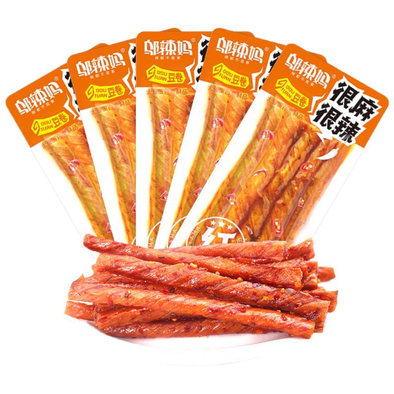 鄔辣媽雜糧豆卷 很麻很辣 湖南特產(chǎn)手撕休閑零食豆制品辣條 20g*15包