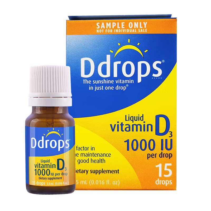 Ddrops滴卓思成人维生素D3滴剂1000IU成人钙吸收护关节骨密度阳光滴 D3 1000IU 15滴体验装（18岁以上）
