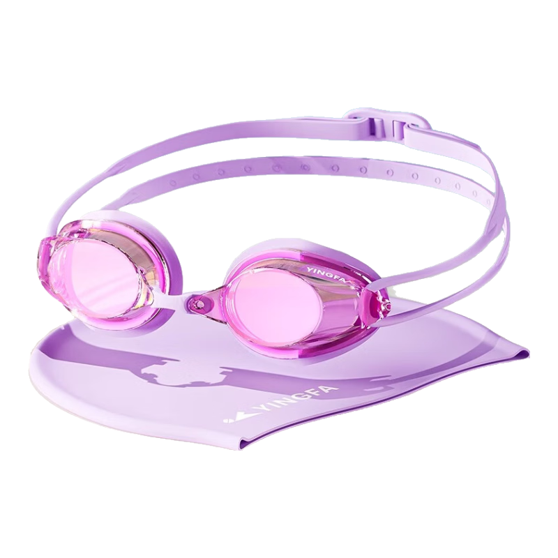 英發(fā)（YINGFA）兒童泳鏡 高清防霧 近視游泳眼鏡小框鍍膜競速訓練男女童游泳眼鏡 星云紫/淺鍍膜【泳鏡+泳帽】