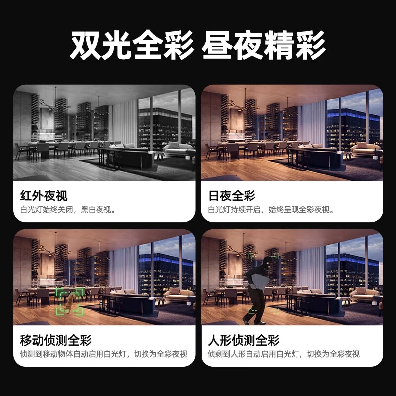 奥克斯1200万像素摄像头监控无线wifi网络高清夜视监控器360度无死角带夜视全景云台家用AI监控手机远程