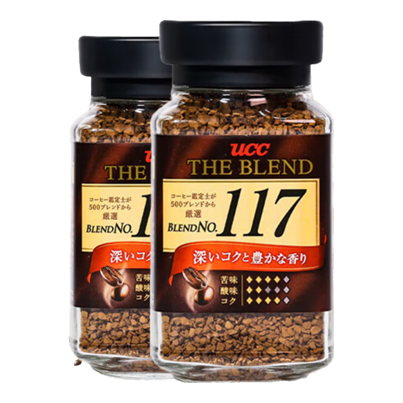 悠詩詩新日期2瓶 日本原裝進口UCC117凍干速溶黑咖啡粉純黑美式無蔗糖 117經(jīng)典90g*2瓶 全新日期-日本原裝