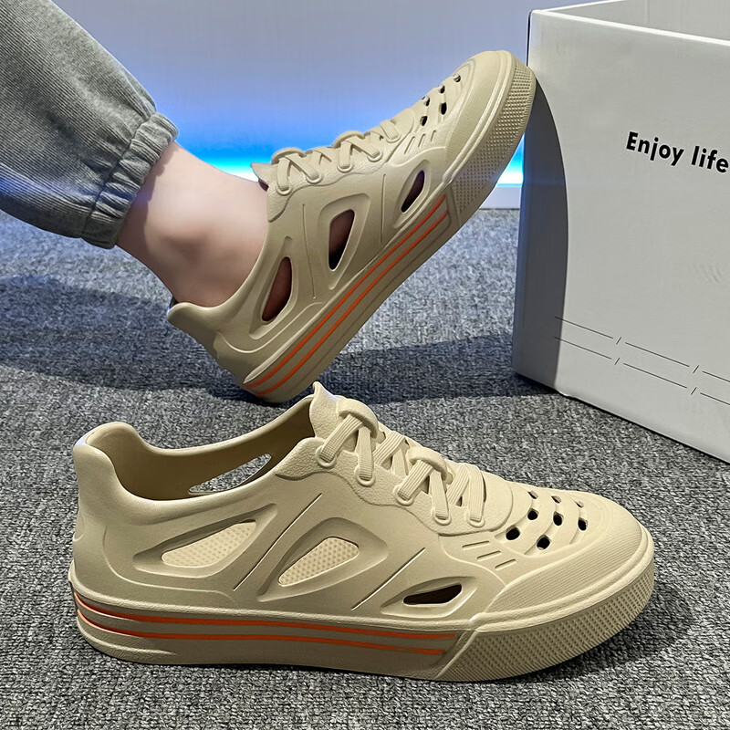 安尚芬洞洞鞋男款夏季外穿防滑防臭透气凉鞋户外溯溪开车运动沙滩拖鞋男 卡其 42-43 正码（内长265mm）