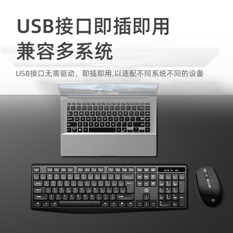 惠普(HP)无线键盘办公键盘鼠标套装商务笔记本台式电脑通用轻音104键2.4G键鼠套装 CS10L键鼠套装【静音按键】