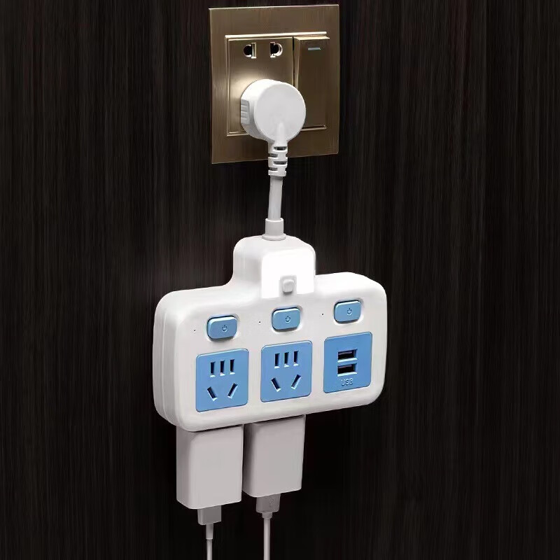 山头林村公牛(BULL)同款插座扩展转换器短线一转多用插头 带USB夜灯电源 D2一转2开关普通14孔