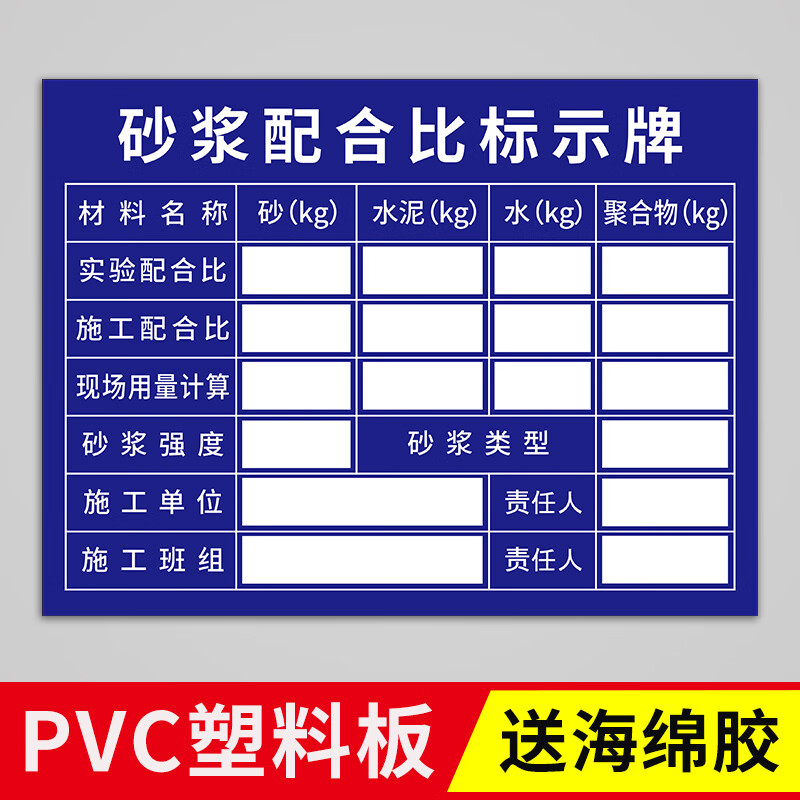 砂浆配合比标识牌建筑工地施工现场原材料提示牌混凝土水泥沙石浆