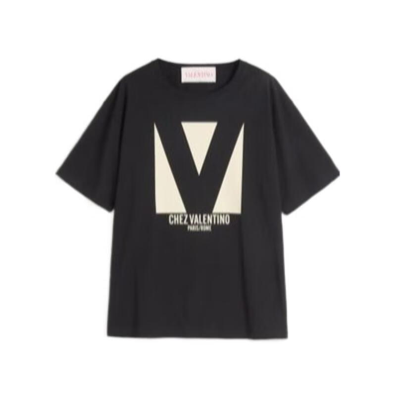 華倫天奴（Valentino）女士圓領短袖T恤舒適百搭基礎款休閑女裝 黑色 均碼 |XXS