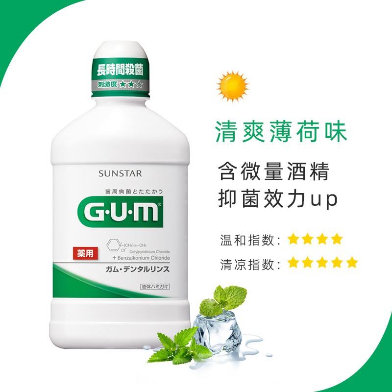 G·U·M日本gum漱口水 牙周日夜用护理液种植牙智齿术牙龈周肿痛清新口气 沁橘薄荷550ml*1限期24年5-12月