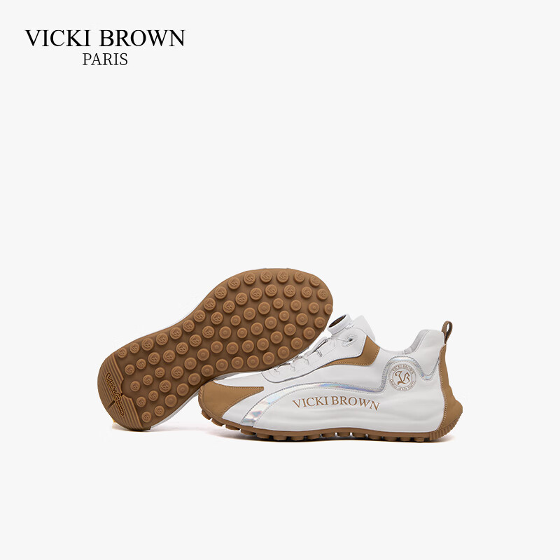 未毕(VICKI BROWN)法国品牌VB男鞋【法奢系列】撞色休闲鞋旋转扣皮鞋防滑厚底老爹鞋 白杏 40