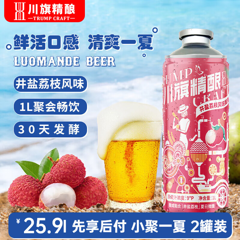 川旗精酿果味啤酒花水果风味组合麦芽发酵聚会自饮整箱 井盐荔枝 1L 2罐