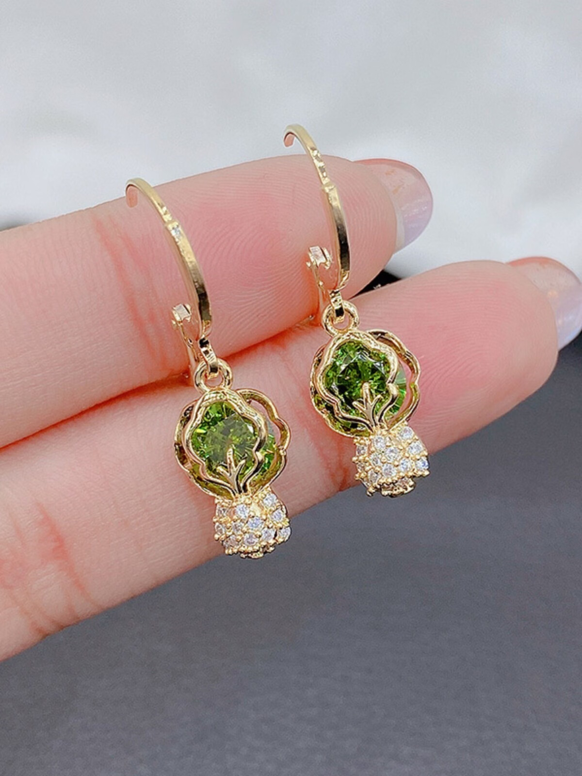 映棠老凤凰999奥特莱斯撤柜18k金镀金翡翠白菜白菜轻奢耳扣耳坠耳饰女