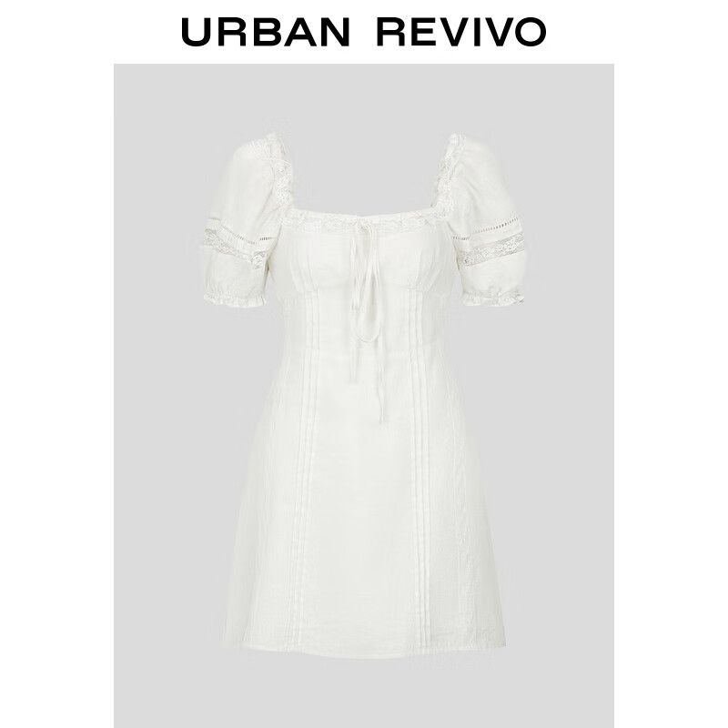 UR【钟楚曦同款】夏季新款女波嬉风蕾丝花边连衣裙UYL750048 本白 S