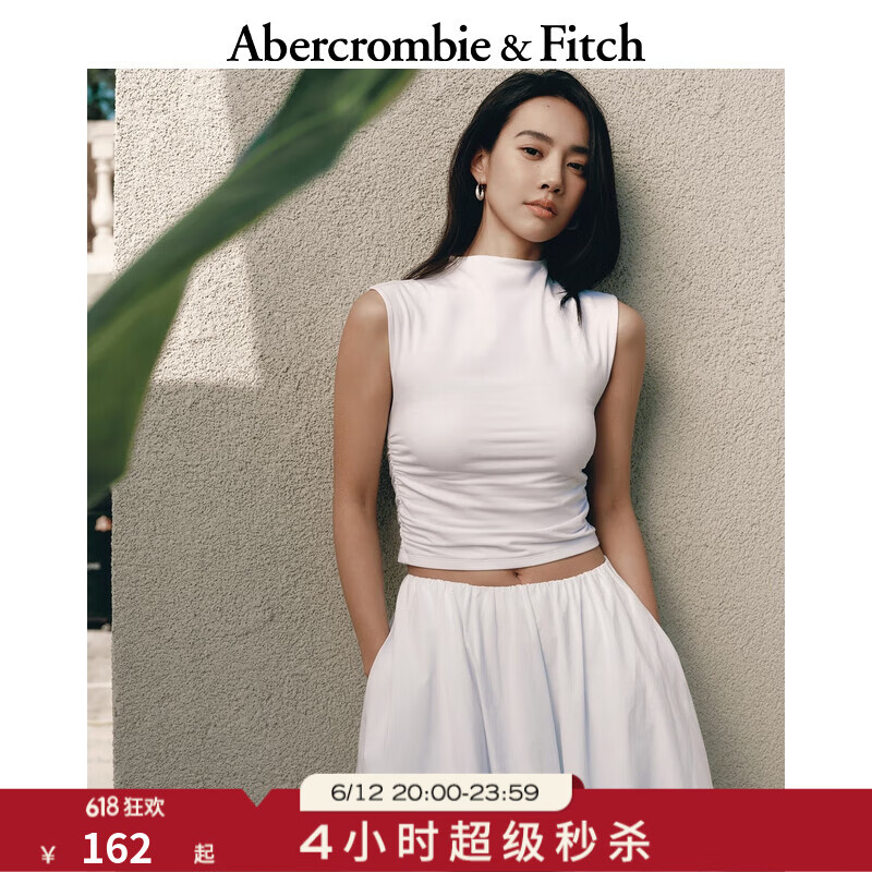 ABERCROMBIE & FITCH女裝25夏新款法式優(yōu)雅修身半高領(lǐng)莫代爾T恤背心上衣KI139-3473 白色 XS (160/84A)