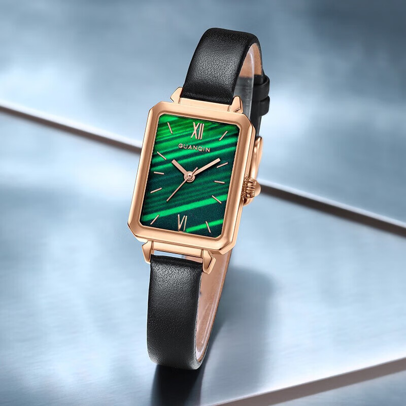 冠琴（GUANQIN）小绿表手表女士气质石英女表防水学生国表圣诞节礼物送女友送老婆 方糖小绿表皮带