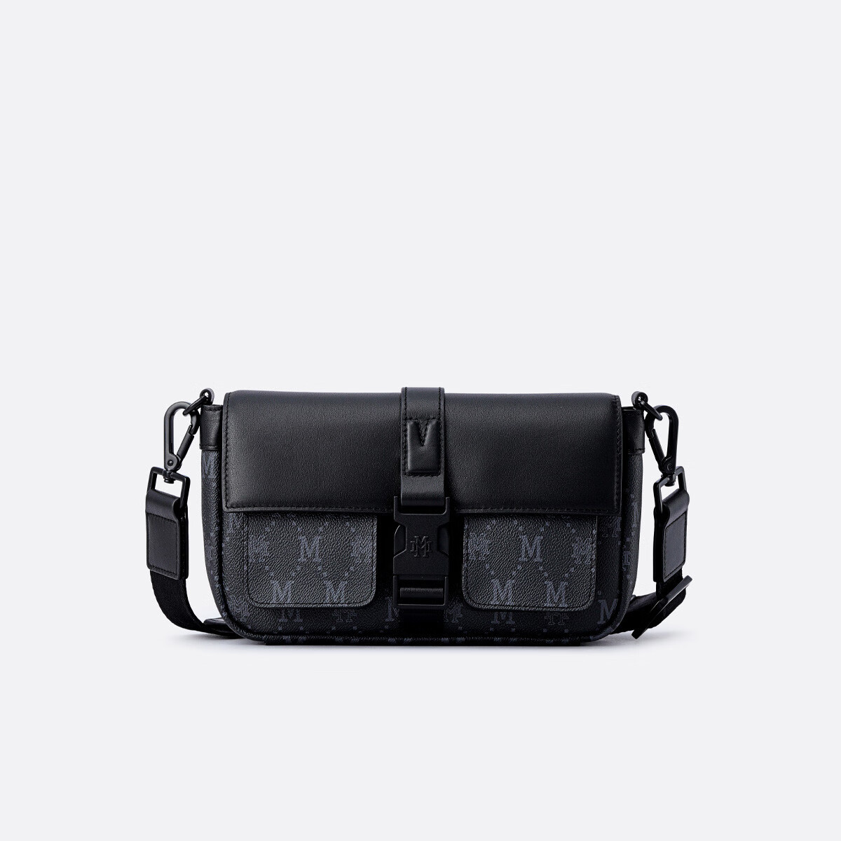 菲安妮復(fù)古印花郵差包休閑小方包時(shí)尚單肩斜挎包男士背提包 黑 24*14*6.5cm