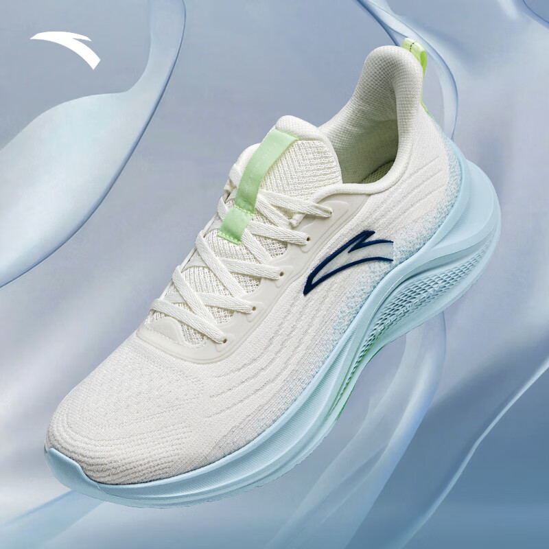 安踏（ANTA）|运动鞋男鞋秋冬轻质软底透气中考体测跑步鞋缓震慢跑鞋 象牙白/淡钢蓝-3 【氢跑网面】 39