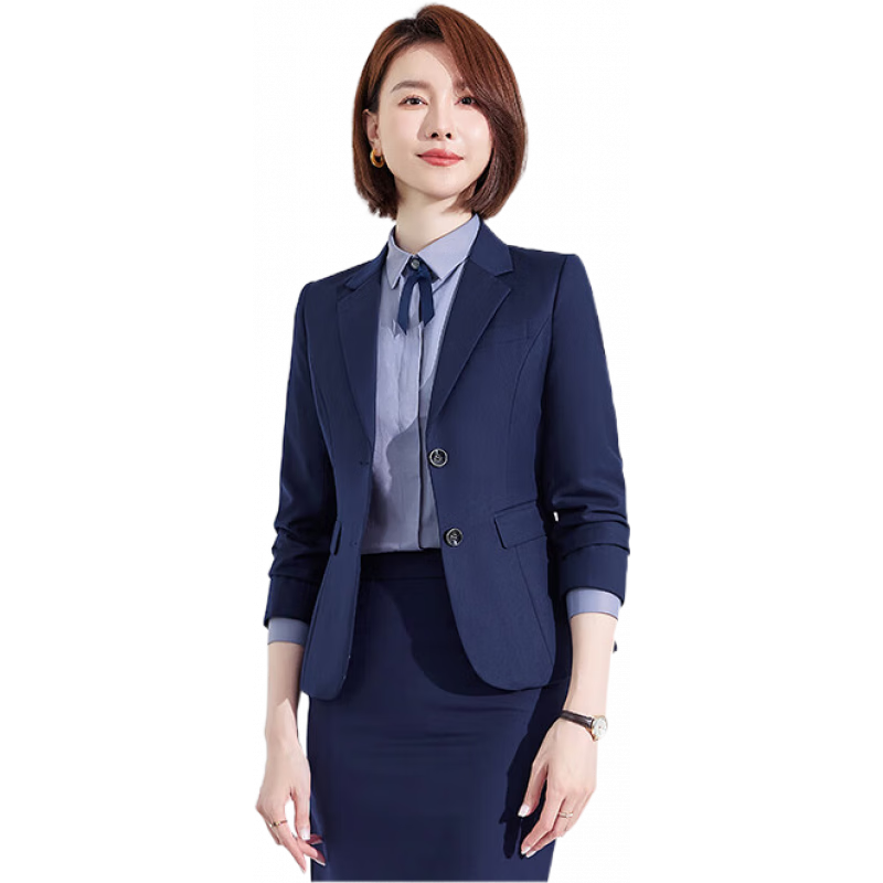 珂芙妍房產(chǎn)銷售工裝西裝套裝男女春秋職業(yè)裝物業(yè)保險4S店工作服修身西服 女款 寶藍色外套+褲子 XL