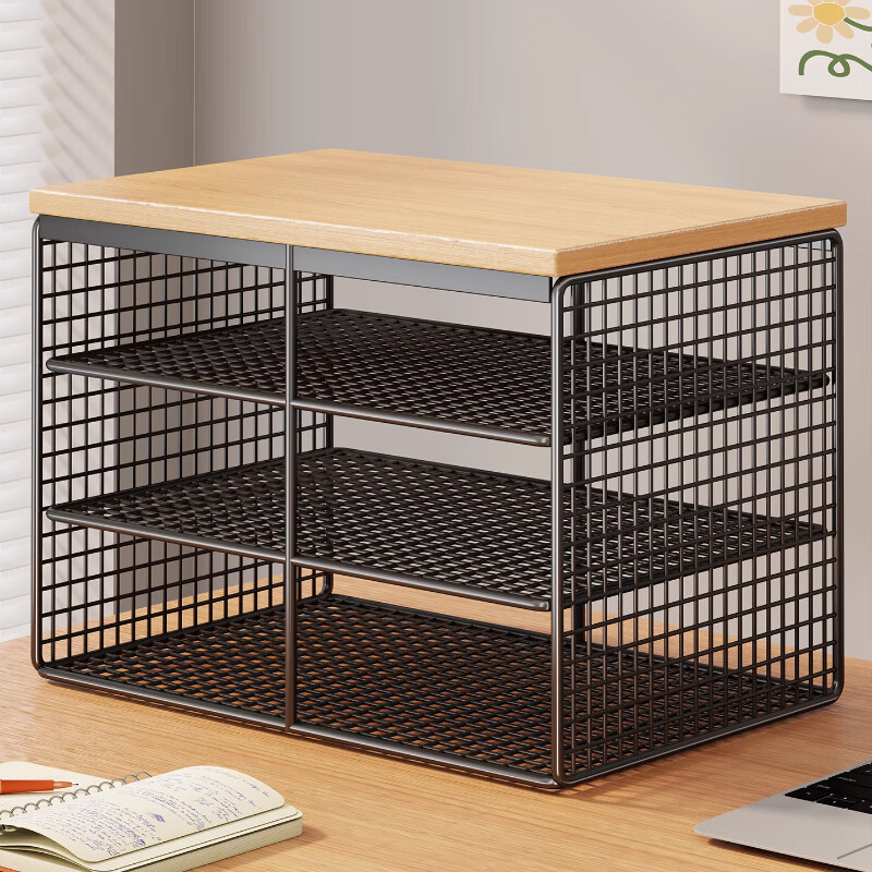 木格格文件置物架多层收纳架桌面多功能储物架办公室打印机架子书架立式 黑色2层-无轮