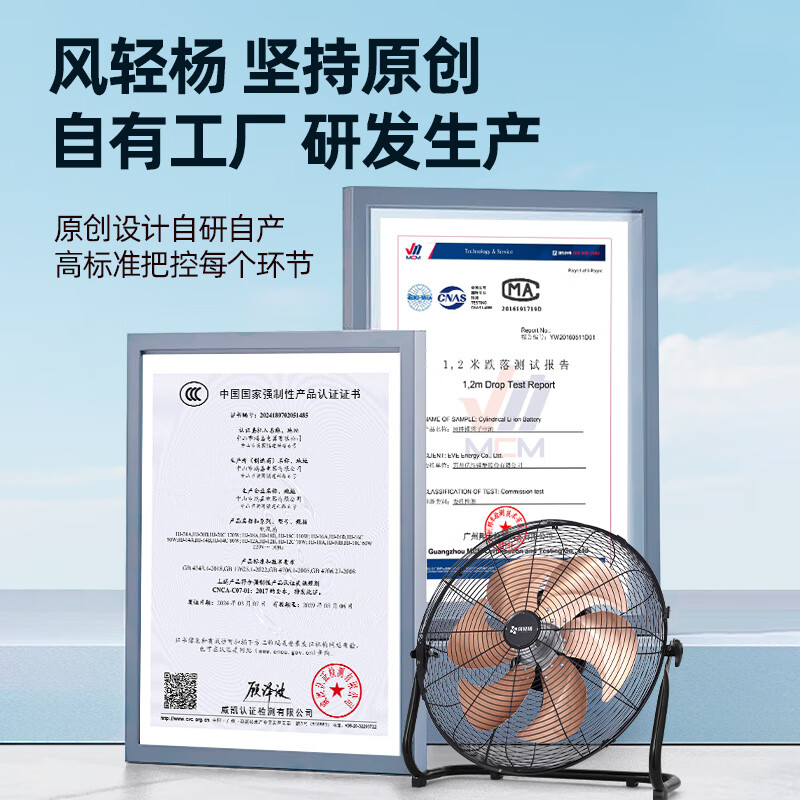 风轻杨超高速工业风扇趴地风扇大功率升级8档6叶高转速纯铜电机加粗铜线大型工厂仓库排档户外商用风扇 20寸8档6叶(铜线电机*双滚珠轴承*加粗3米线)