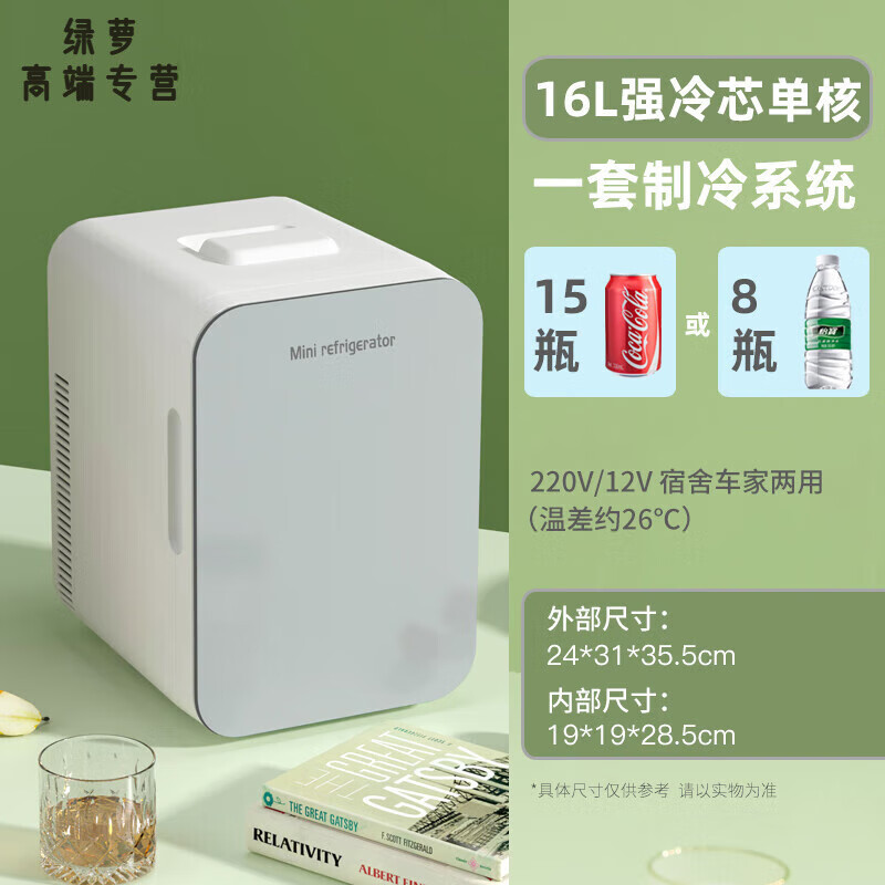 GIOIO德国进口品质高颜值美妆冰箱冰箱mini学生冷藏冷冻一人小冰柜 【16L单核-强冷款】一套强制冷芯片
