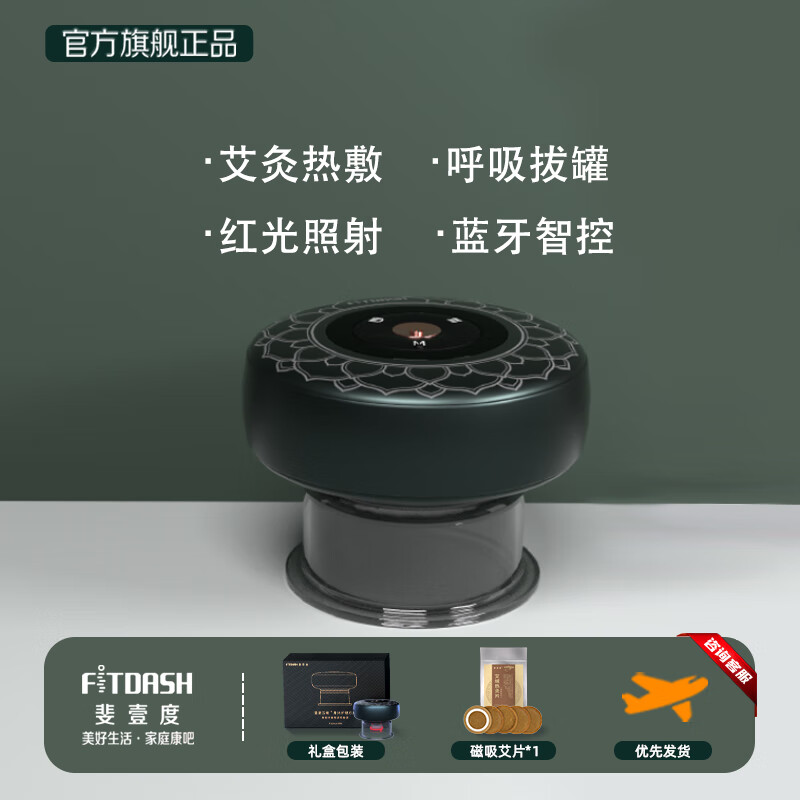 斐壹度拔罐仪艾灸家用电动刮痧仪器富贵包疏通按摩器肩颈腰背腿部经络疏通刷按摩仪送妈妈生日礼物 翡雅黛绿礼盒款【艾灸热敷·呼吸拔罐·手机智控】