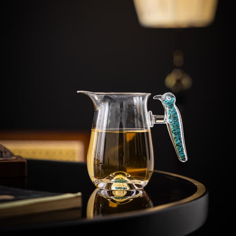 PJ公道杯玻璃公道杯松石把公道杯分享器分茶器泡茶分茶家用松石小 鸟公杯高款