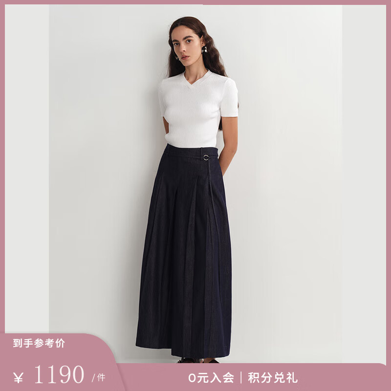 Fabrique深藍(lán)萊賽爾牛仔闊腿裙褲2025夏季新品高腰長(zhǎng)褲 藏藍(lán)色 M