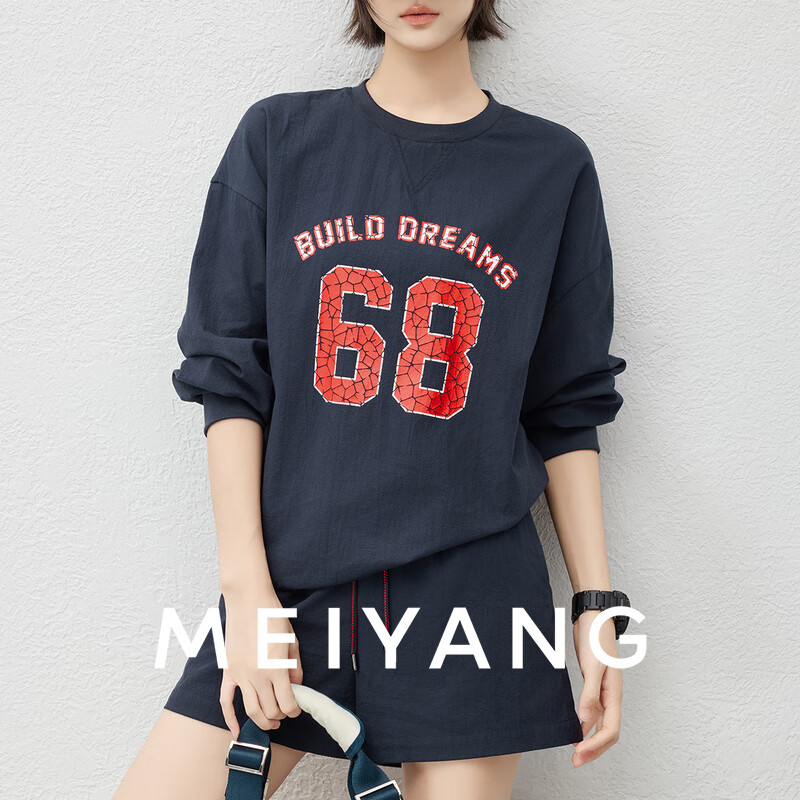美洋（MEIYANG）晨露气泡套装【零压系列】柑橘气泡卫衣短裤 藏青色 L