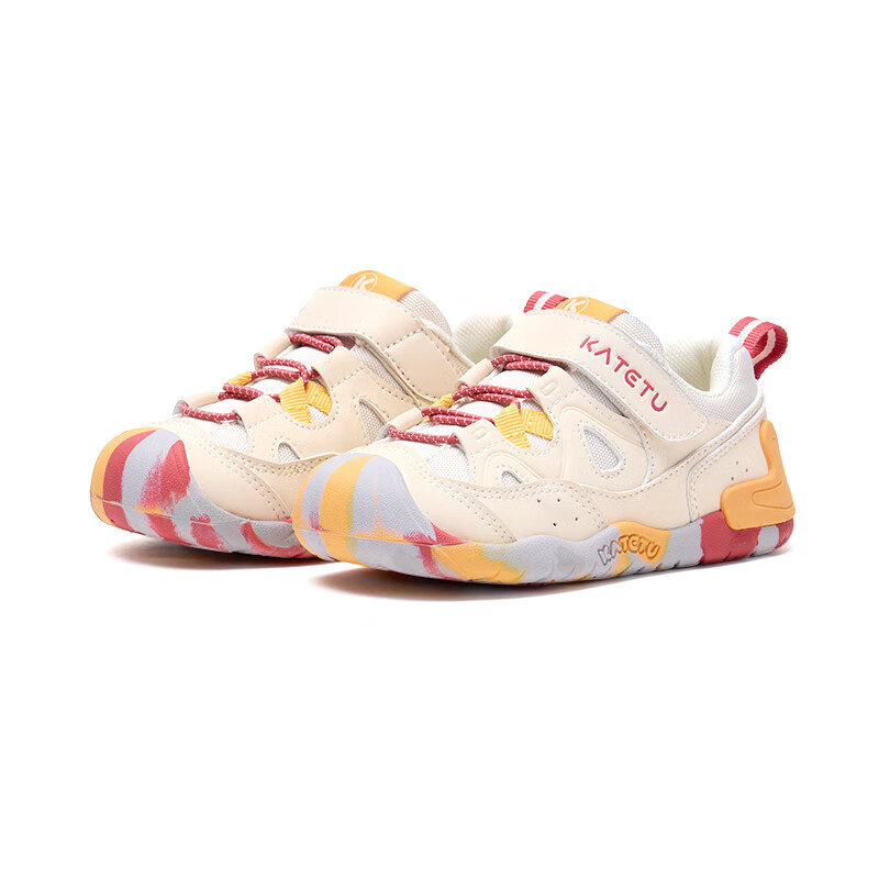 卡特兔宝宝学步鞋春季小k盾机能鞋1-3岁户外童鞋软底防滑婴幼儿童鞋 米白黄 22 内长约14.0cm脚长约13.1-13.7