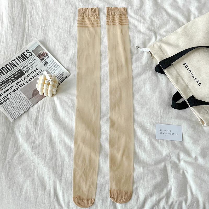 其它春夏季肉色大腿防勾丝过膝袜子长筒袜防滑四杠显瘦包芯丝丝袜 透明长筒丝袜-肤色-1双 无规格 京东折扣/优惠券