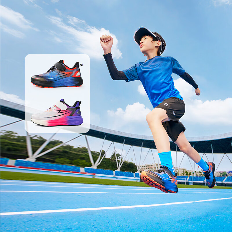 江博士秋季男童潮流学步鞋 渐变酷炫儿童鞋 透气健康儿童运动鞋 黑/蓝/橙 29 脚长约17.5-18.1