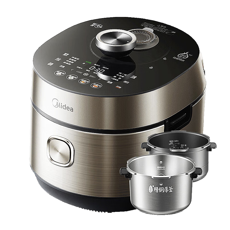 美的（Midea）电压力锅高压锅低脂浓香压力锅5L低音IH 2200W智能预约112KPa可调高压锅4-5-6人0涂层电饭煲旗舰机 【自动排压专利祛脂】S5892NF 5L