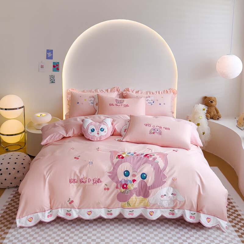 水星系列家纺公主风儿童全棉四件套卡通纯棉三件套男女孩学生宿舍床上用品可爱 琳娜贝尔+抱枕 100%棉/优质新疆棉 床单款 1.35m三件套被套150*200cm）