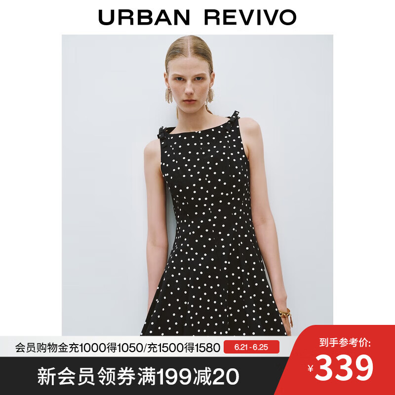 UR2025夏季新款女装法式碎花蝴蝶结收腰无袖连衣裙UWG750166 黑色印花 M