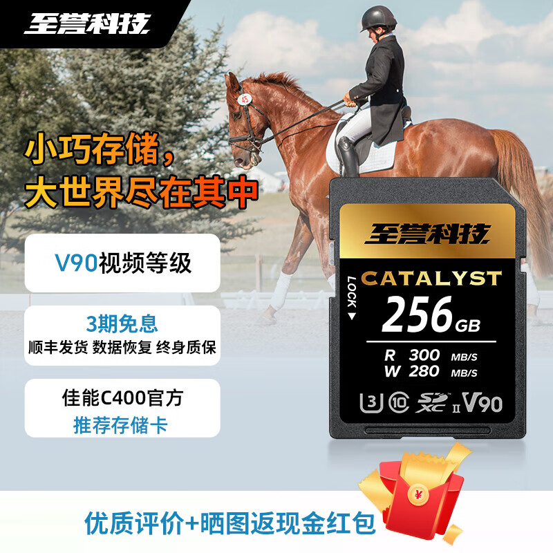 至誉科技SD卡UHS-II锋速储存卡V90高速相机内存卡8K视频摄像机卡SDXC64GB/128GB/256GB 【256GB】写速280MB/s【送卡盒】 官方标配