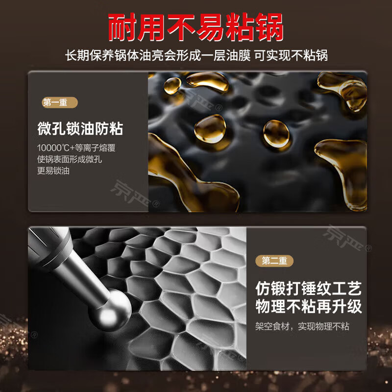 京严炒锅铁锅无涂层炒菜不粘锅正宗精铁老式平底锅电磁炉燃气灶专用 【锤纹老铁锅】适用2-4人+杉木盖 32cm 【防锈耐磨丨越用越不粘】