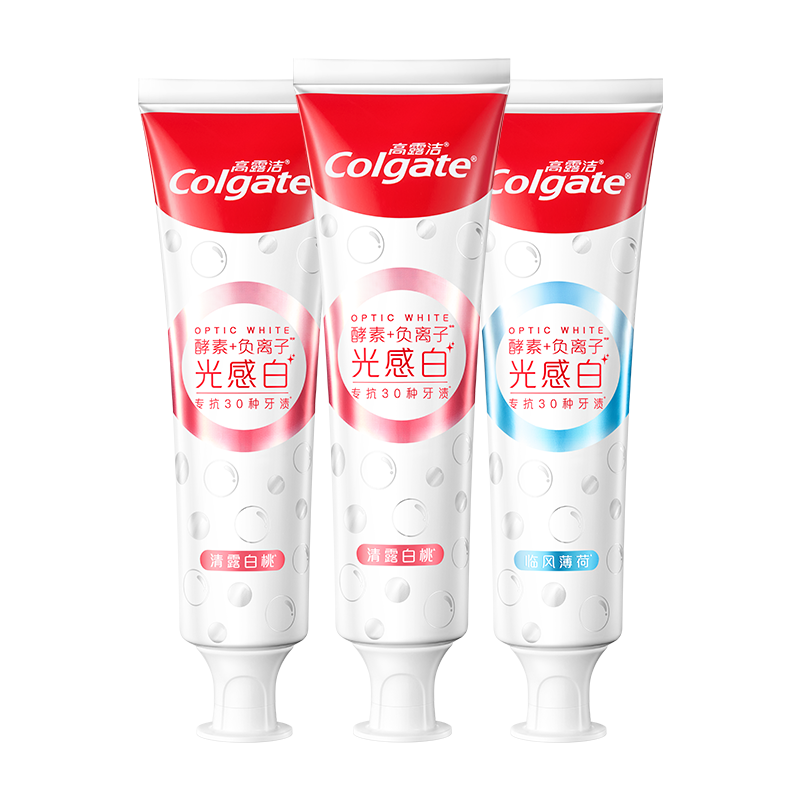 高露潔(Colgate)雙抗光感白牙膏去漬酵素美白負離子去黃京東自營白桃*2+薄荷360g