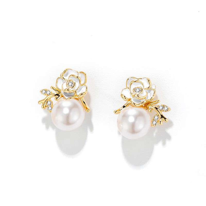 Qlady花朵珍珠耳釘女925純銀耳環(huán)小眾設計感耳飾2025新款氣質(zhì) 金色