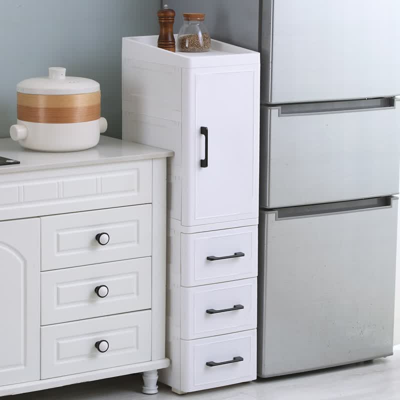 255CM夹缝收纳柜塑料床头柜开门抽屉式厨房整理柜卫生间储物柜 北欧白 25cm短门+1抽
