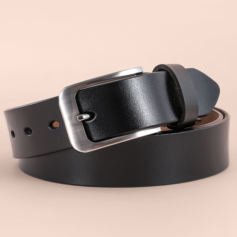 佫仕华皮带男加长胖子牛皮腰带大码针扣男士皮带肥佬150cm特长160cm裤带 3.3cm宽银扣黑色 170cm