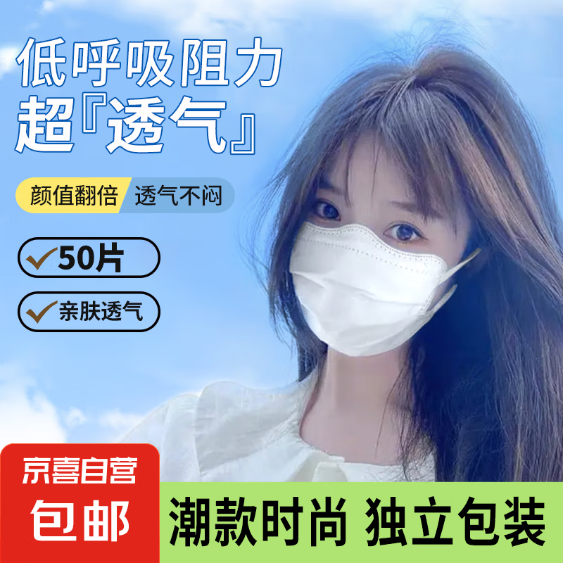 一次性蝶形口罩防晒口罩女高颜值莫兰迪护眼角口罩显脸小防晒薄款 护眼角口罩【独立装】白色50只/1袋