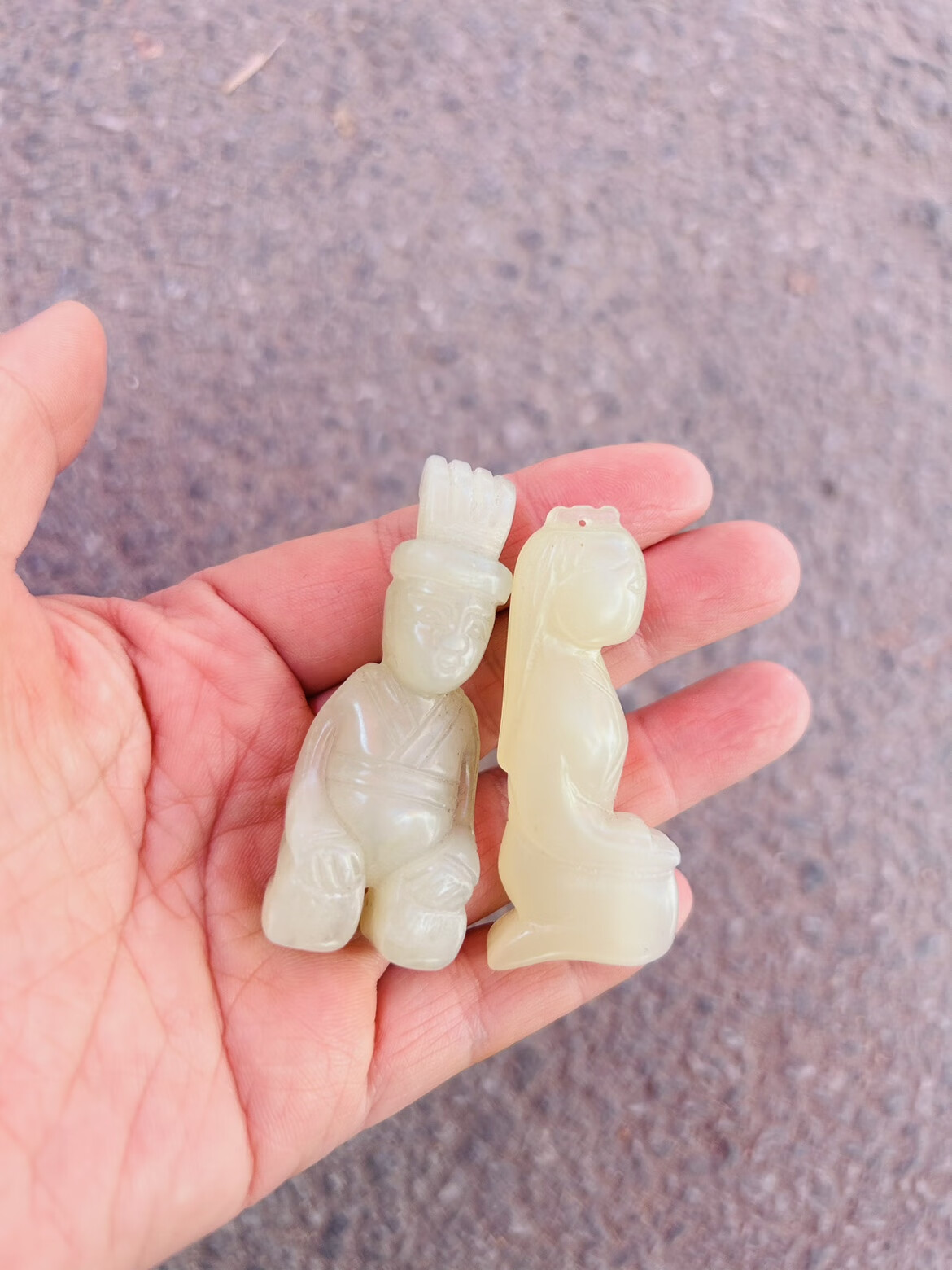 溥畔定制男女贵人玉贵人一对古玩玉石古玉老岫玉小挂饰手把件小摆件岫