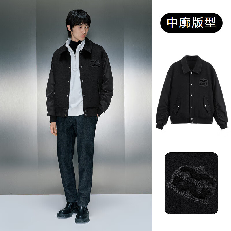 gxgjeans男士黑色垂肩宽松翻领夹克23冬季新品Gex12127594 黑色 S 165_
