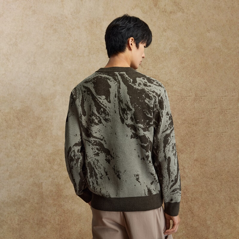 杰克·琼斯（JACK&JONES）男装25年秋冬季毛衣男士雪尼尔亲肤水墨风宽松休闲满印针织打底衫 E06黑橄榄 L （180）