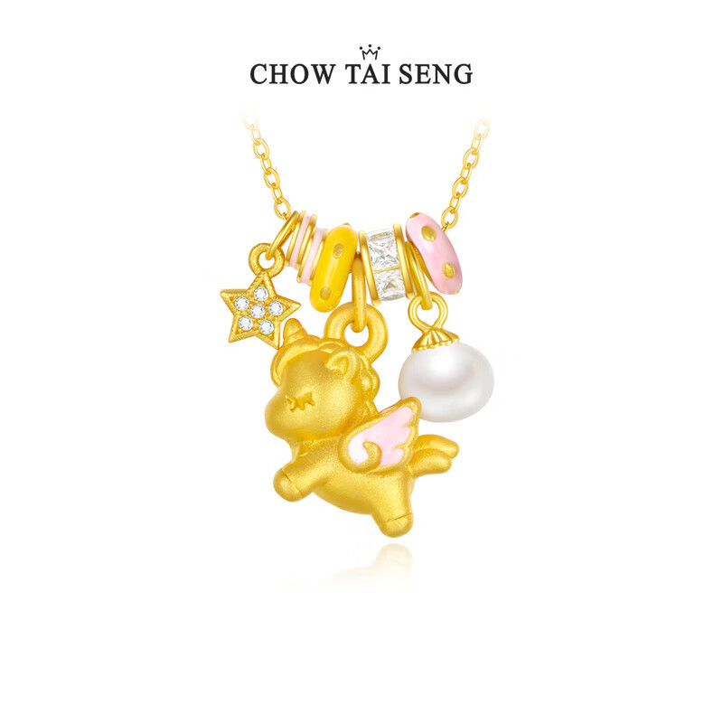 周大生独角兽生肖马吊坠项链女款银S925设计感珐琅珍珠项链生日礼物女士