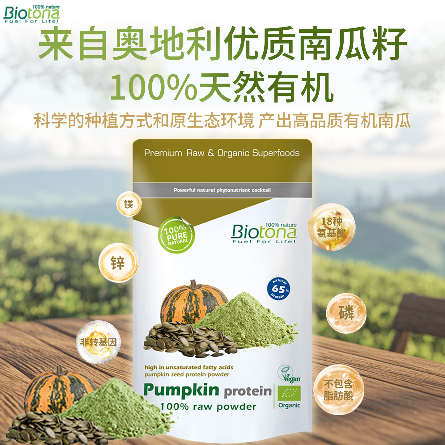 BIOTONA有机植物蛋白粉南瓜籽子儿童中老年抵抗提升免疫力氨基酸营养补品 有机南瓜籽植物蛋白粉300g 植物有机-【南瓜籽蛋白粉】