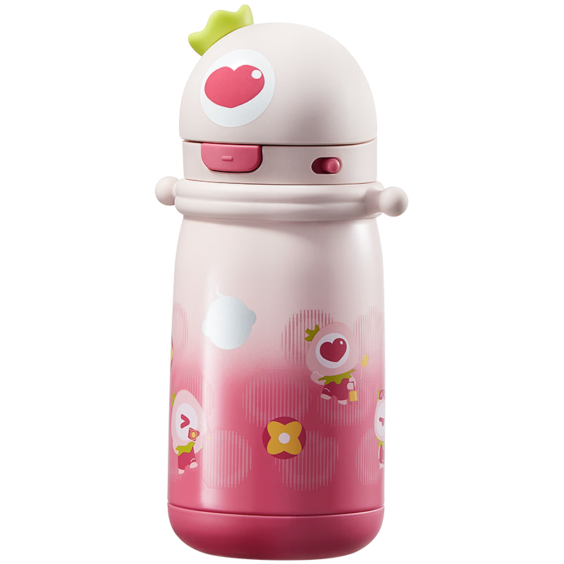 babycare草莓儿童保温杯婴幼儿宝宝水杯吸管杯学饮杯外出水壶儿童水杯 赠直通吸嘴-背带款引力洋红 450ml