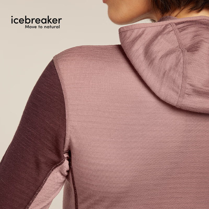 icebreaker美利奴羊毛女200 Realfleece可机洗保暖轻量户外连帽运动外套 釉陶/芥拾紫/樱粉-BA56YN M
