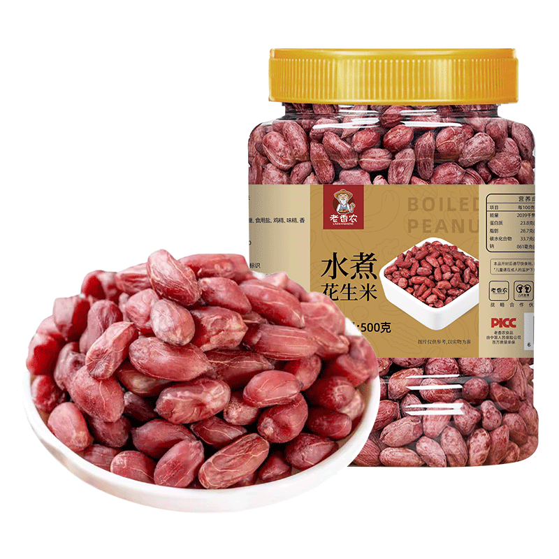 老香农水煮花生米500g罐装五香多味红皮花生黑五临安天目农家下酒小零食